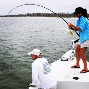 Fighting a fish while light tackle fishing